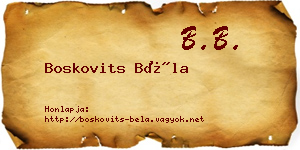 Boskovits Béla névjegykártya